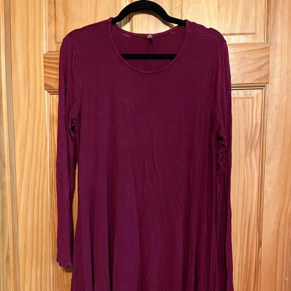 42pops Burgundy Long Sleeve Tunic Dress